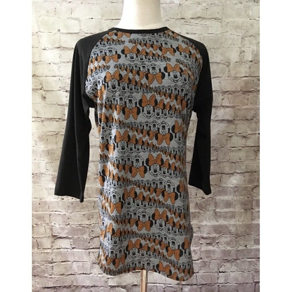 LuLaRoe Disney Minnie Mouse RANDY Orange Gray 3/4 Raglan Sleeve T Shirt Size S